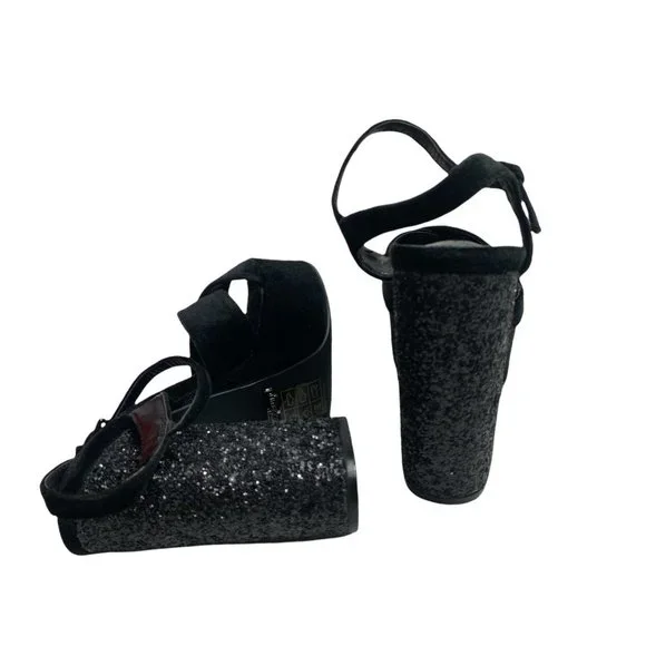Prima Donna velvet black sandals glitter heels size 37 (7) - Picture 3 of 7